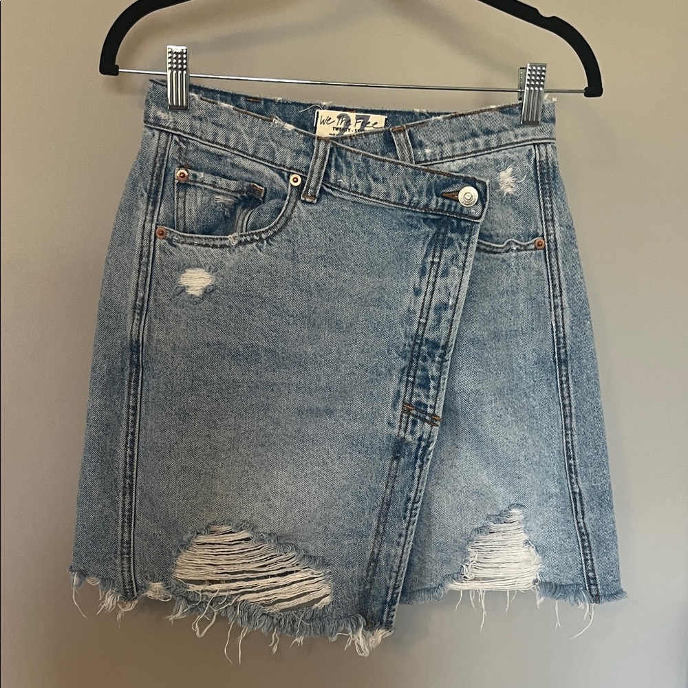 Free People Blue Distressed Mini Skirt